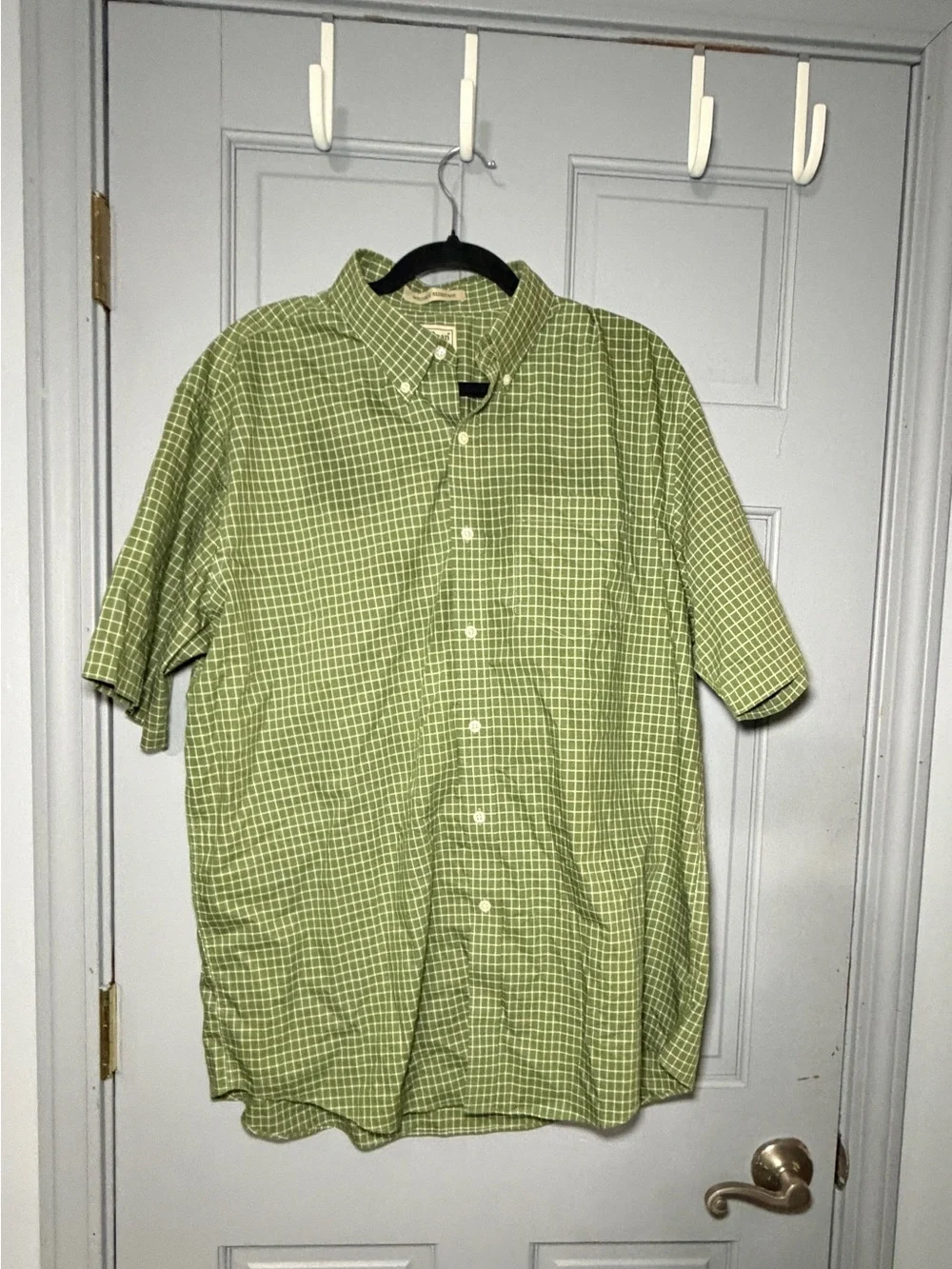 L.L. Bean Light Green Check Short-Sleeve Button-Down Shirt